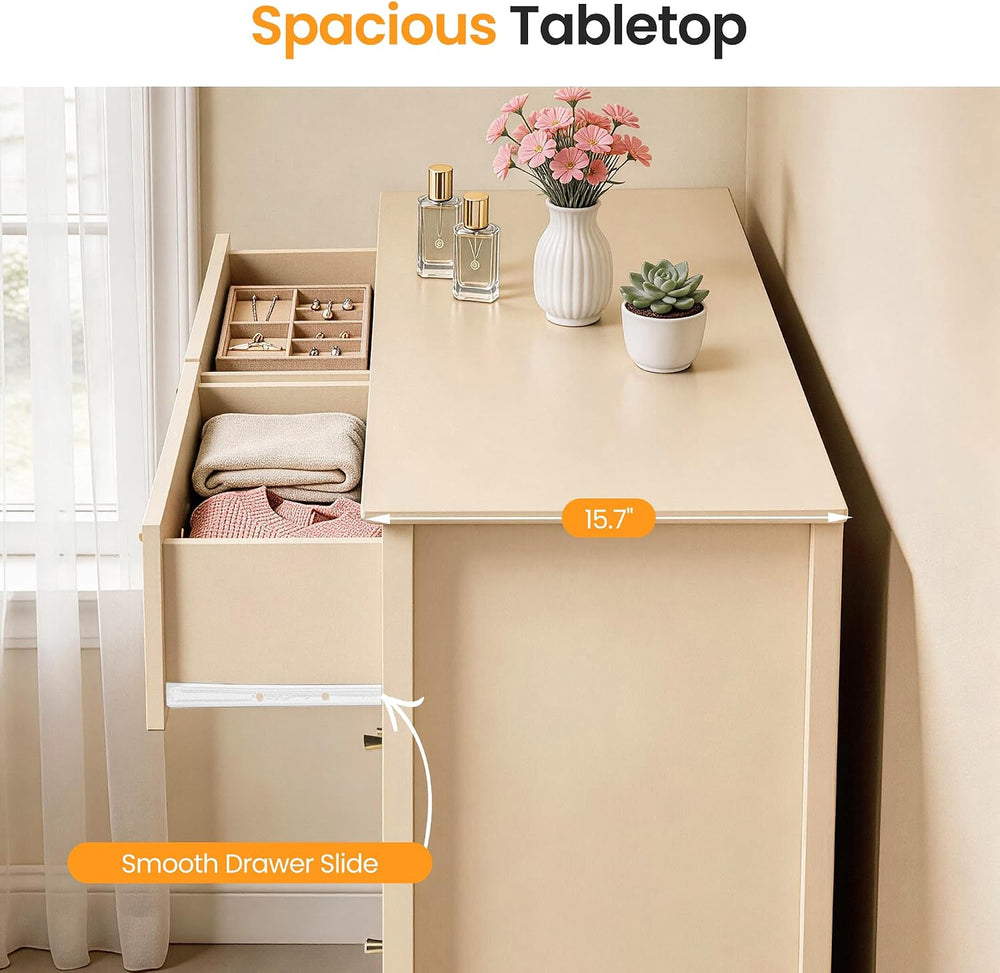 RoyalCraft Beige 6 Drawer Dresser, Fluted Modern Wood Chest of Drawers, Long ...