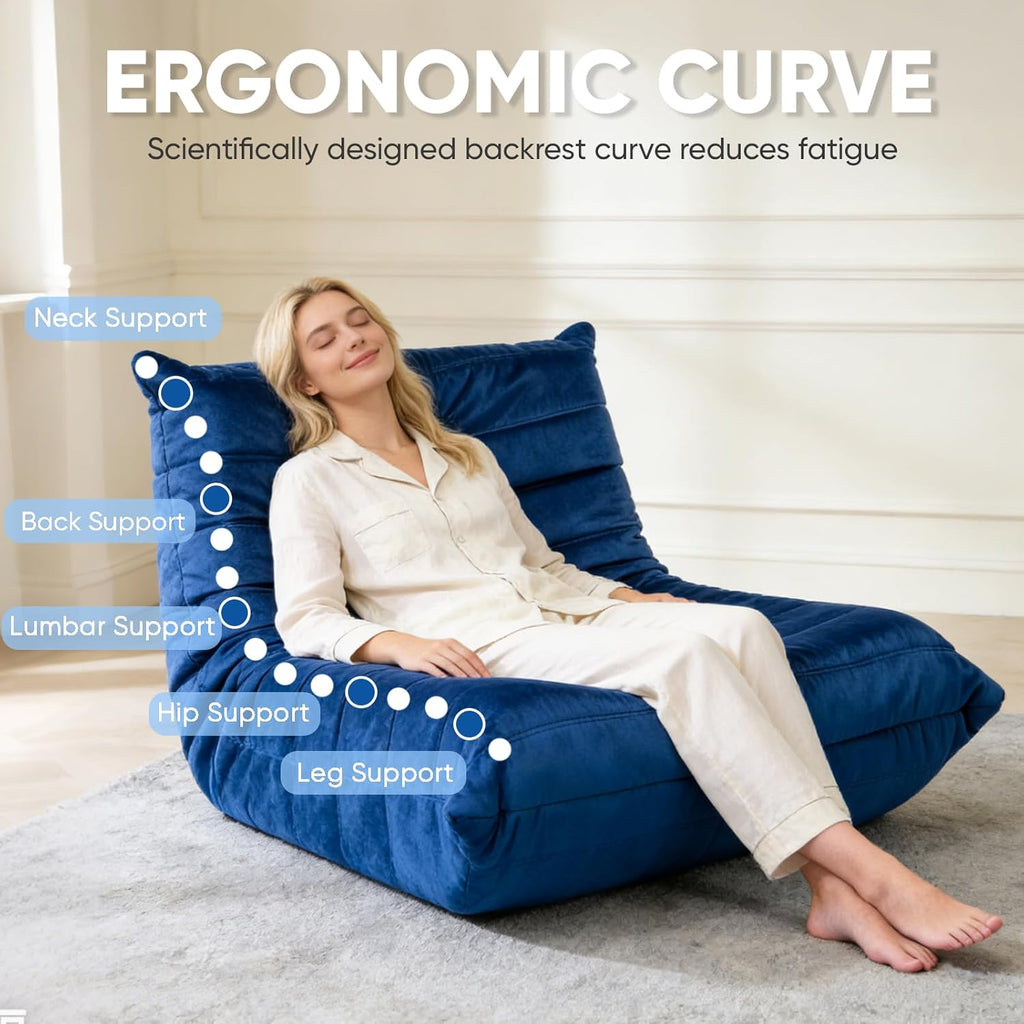 Trenda Bean Bag Chairs for Adults - Comfy High-Density Foam Fireside Chair, Adult Size, Soft Dutch Velvet Cover Beanbag Couch, Versatile for Living Room, Bedroom, Dorm, Reading & Gaming (Royal Blue)