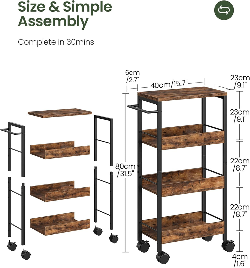 CHOEZON 4-Tier Slim Storage Cart, 9.1'' Kitchen Serving Trolley, Slim...