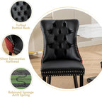 Dining Chairs Set of 4, Upholstered Dining Room Chairs with Back Ring Pull Trim and Solid Wood Legs, Modern Tufted Kitchen Chairs Perfect for Dining Room, Black Pu Leather Splicing WineRed Velvet