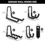 3-H Heavy Duty Garage Hooks 6 Pack, One-Piece Construction Garage Wall Hooks, Garage Hanger & Organizer Wall Mount for Ladders, Bikes, Chairs, WeedEaters, Shovels, Garden Tools (Black)