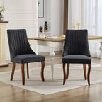 Dining Chairs Set of 2,Comfy Fabric Upholstered Accent Chairs for Kitchen Living Room,Channel Tufted Dining Room Chairs with Curved Solid Wood Legs(Black)