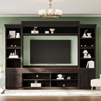 Merax Minimalist Entertainment Wall Unit Set with Ample Storage Space and Adjustable Shelves, TV Stand for Televisions Up to 70'', Mid-Century Large Media Console with Wine Rack for Living Room, Black