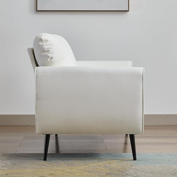 TYBOATLE Mid Century Modern White Leather Couch - 61" Loveseat, Tufted, Comfy 2 Seat Settee for Living Room or Office, Fits Small Spaces, Easy Assembly (2, White)