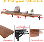 IAE Floating Wall Mounted Folding Table Desk with Pine Wood,48" x 22" Foldable Workbench,Fold Down Wall Mounted Foldable Desk with Shelf Brackets,Laundry Folding Table for Home,Dining,Kitchen,Teak