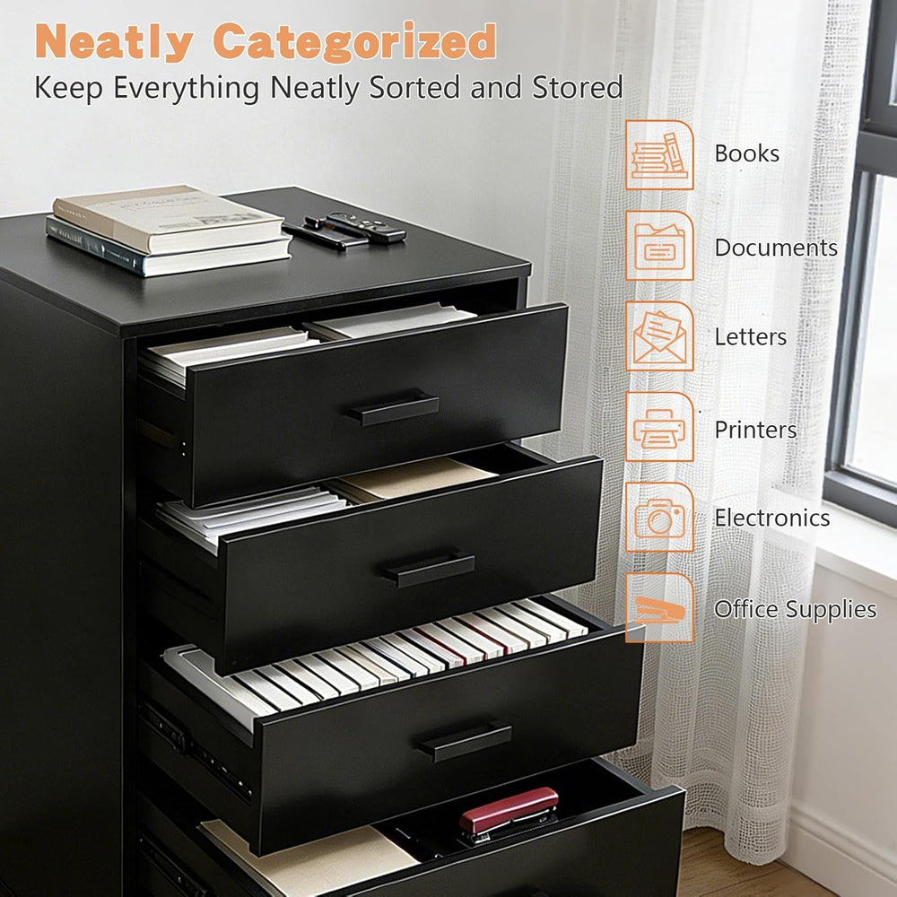 SweetGO 5 Drawer Storage Cabinet, Under Desk Organizer with Printer Stand Woo...