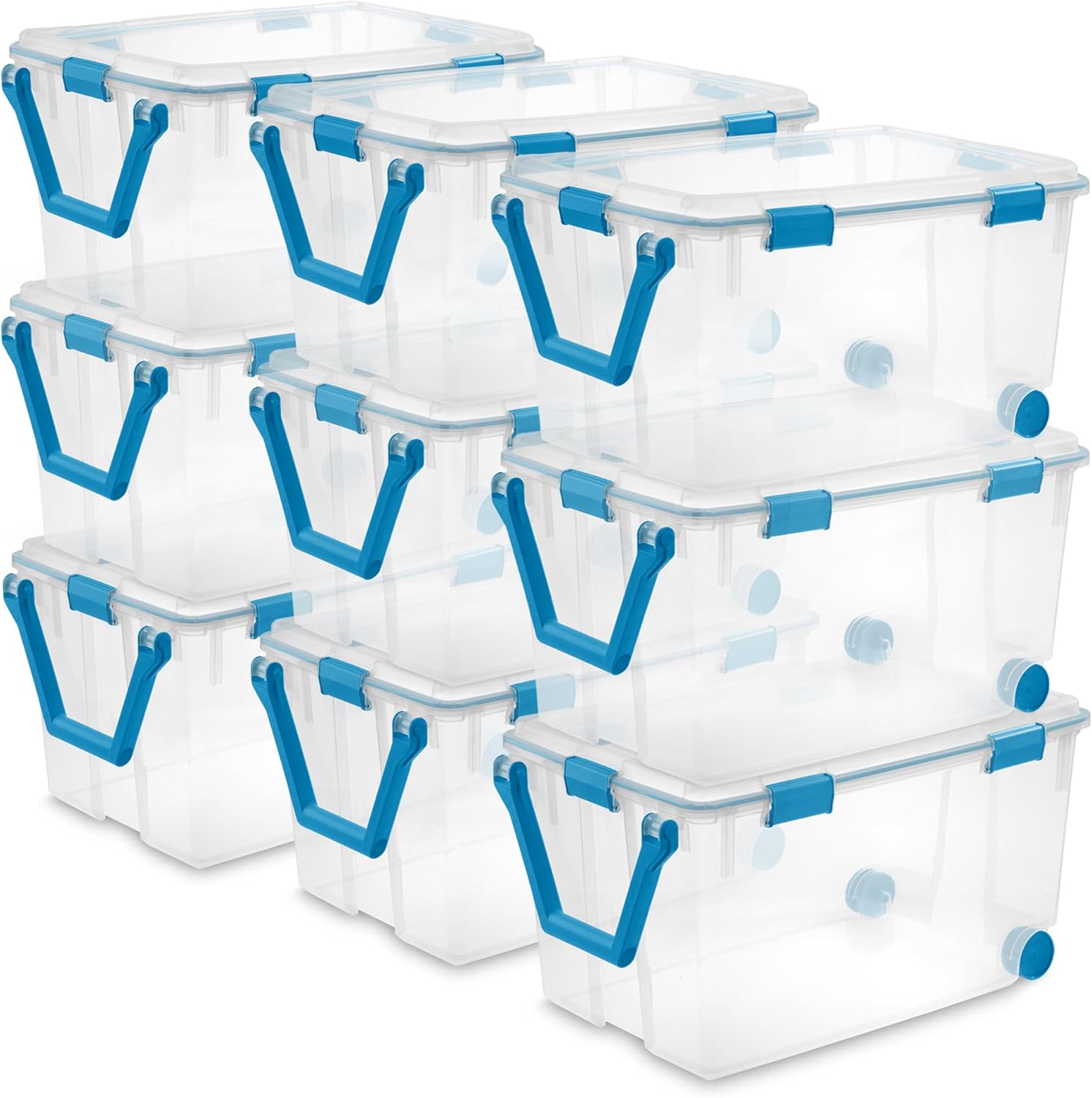 Sterilite 9-Pack Gasket Box, Weather-Resistant Storage Bins with Latching Lids, 120 Quart - Heavy-Duty Organizing Containers for Closet, Bathroom, and Office