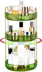 360 Rotating Makeup Organizer - Large Capacity Spinning Perfume & Cosmetic Skincare Holder for Vanity & Countertop (Gem Green, 3 Tier)