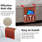 Non-slip Couch Organizer Armchair Caddy, Artificial Leather TV Remote Control Holder Bedside Caddy with 5 Pockets for Key Glasses Phone Magazine Holders.