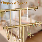 Gold Necklace Rack Stand with Storage Tray - 2 Rods T-Shaped Jewelry Holder Stand for Bracelets, Earrings, Rings | Elegant Vanity & Dresser Top Storage for Women.