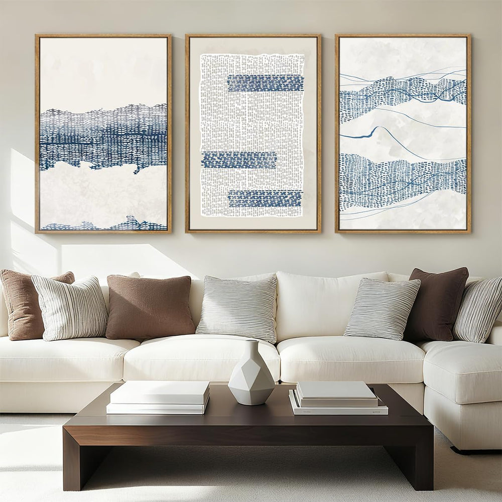 IARTTOP Large Blue Coastal Framed Wall Art 16x24 Inch White Abstract Boho Art...