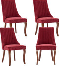 Dining Chairs Set of 4,Comfy Fabric Upholstered Accent Chairs for Kitchen Living Room,Channel Tufted Dining Room Chairs with Curved Solid Wood Legs(Wine Red)
