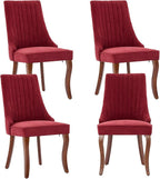 Dining Chairs Set of 4,Comfy Fabric Upholstered Accent Chairs for Kitchen Living Room,Channel Tufted Dining Room Chairs with Curved Solid Wood Legs(Wine Red)