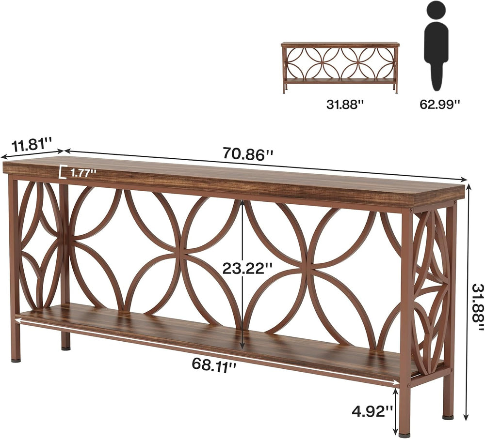 Tribesigns 70.9-Inch Narrow Sofa Table, 2-Tier Industrial Console Table Behin...
