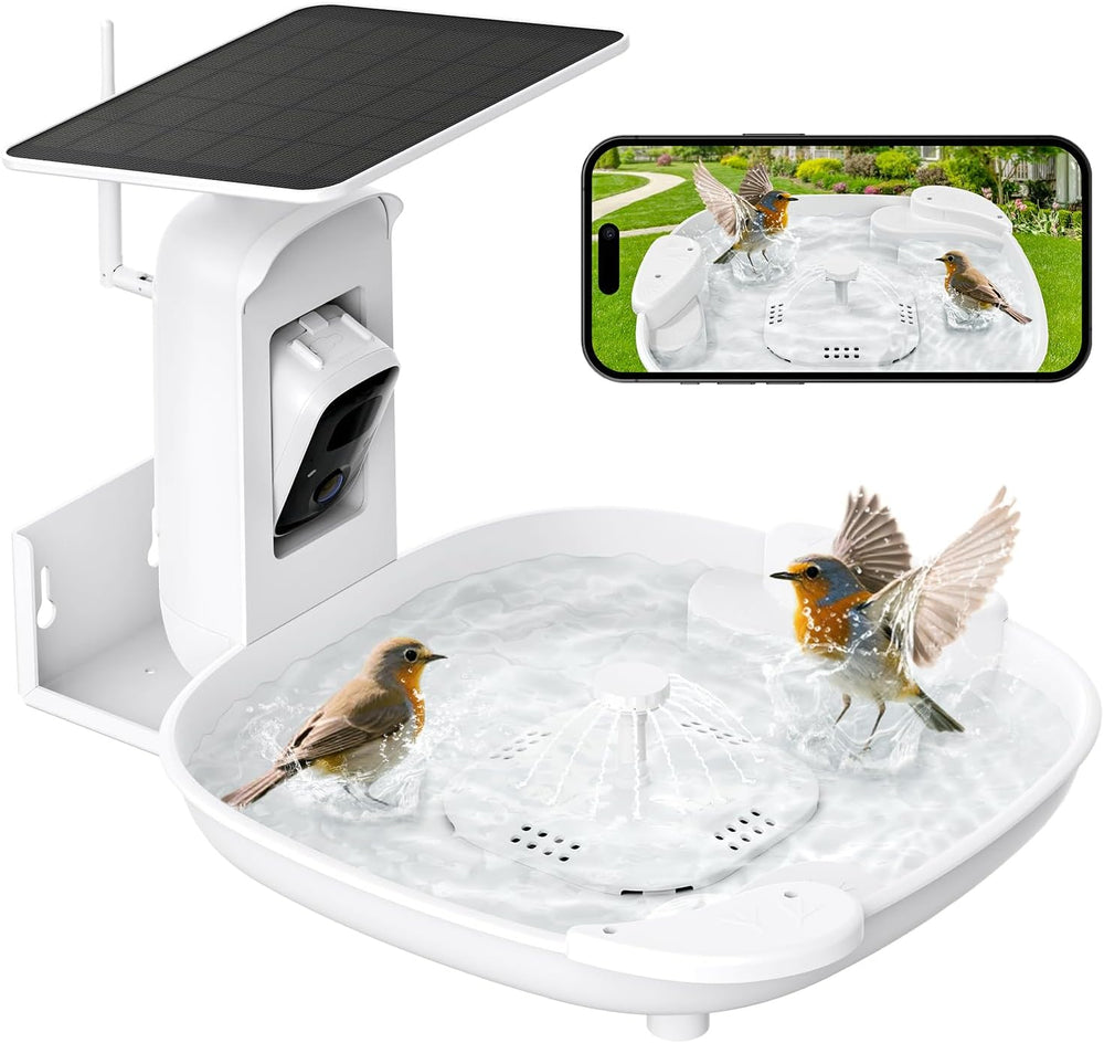 HARYMOR Bird Bath with Camera, Automatic Water Flowing, 2K Bird Camera Captur...