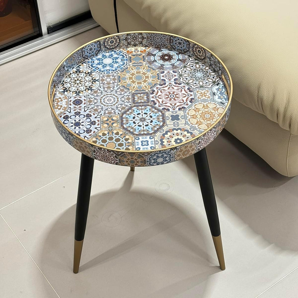 Small Round Accent End Table with Tray Top for Living Room, Bedside, Balcony ...