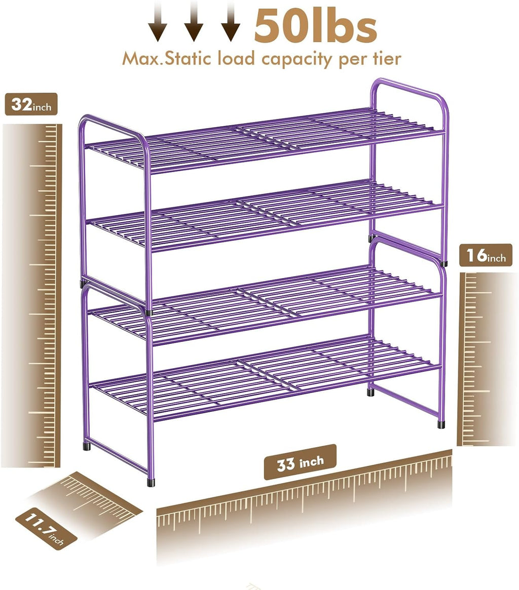 SUFAUY 2-Tier 33" Wide Shoe Rack Closet Metal Wire, Stackable, Purple