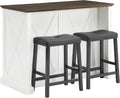 Crosley Furniture Clifton Kitchen Storage Island, Microwave Stand, Coffee Bar and Set of 2 Upholstered Saddle Stools, Distressed White/Black