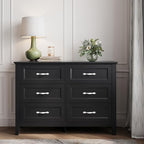 LINSY HOME 6 Drawers Dresser for Bedroom, 47" Wide Wooden Storage Chest with Antique Handles, Modern Farmhouse Dresser TV Stand with Wood Legs for Closet, Living Room, Hallway, Black