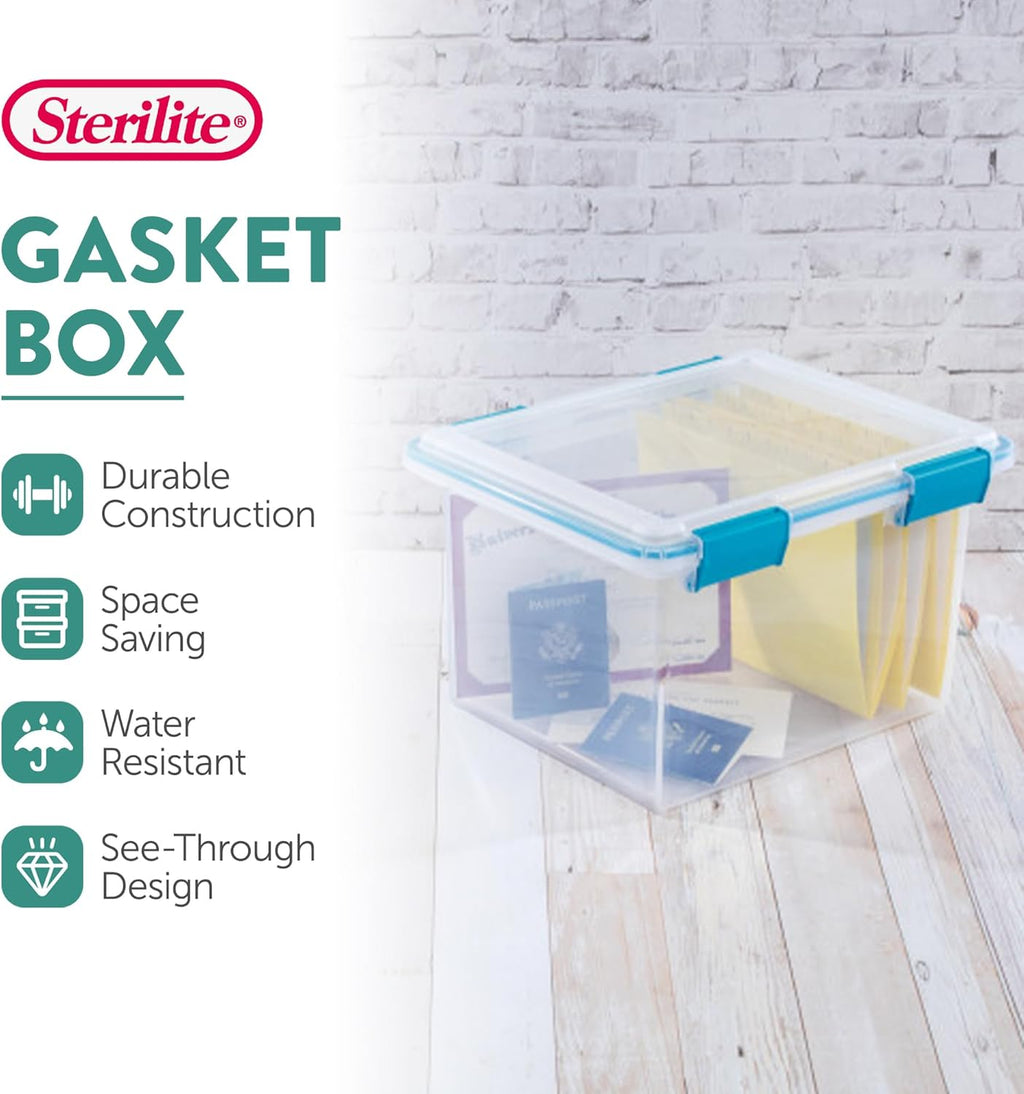 Sterilite 16-Pack Gasket Box, Weather-Resistant Storage Bins with Latching Lids, 32 Quart - Heavy-Duty Organizing Containers for Closet, Bathroom, and Office