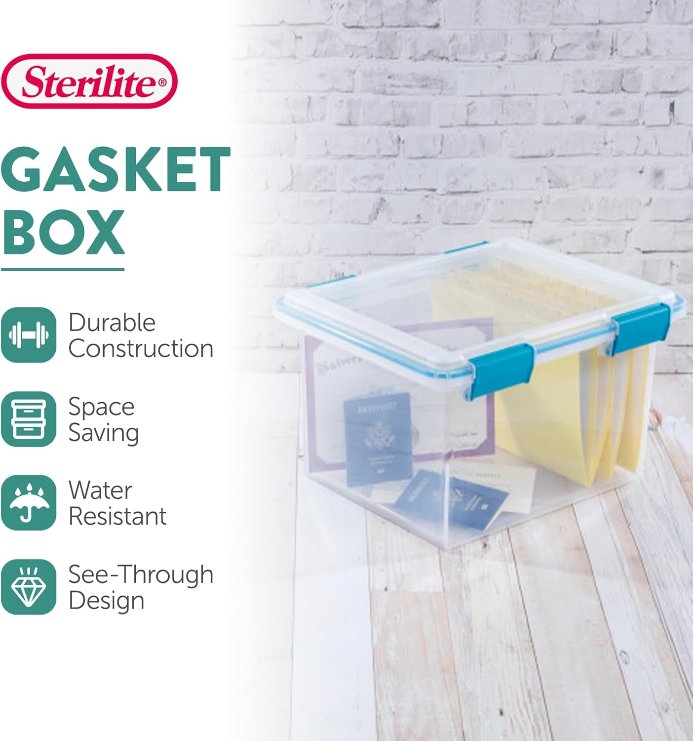 Sterilite 16-Pack Gasket Box, Weather-Resistant Storage Bins with Latching Lids, 32 Quart - Heavy-Duty Organizing Containers for Closet, Bathroom, and Office