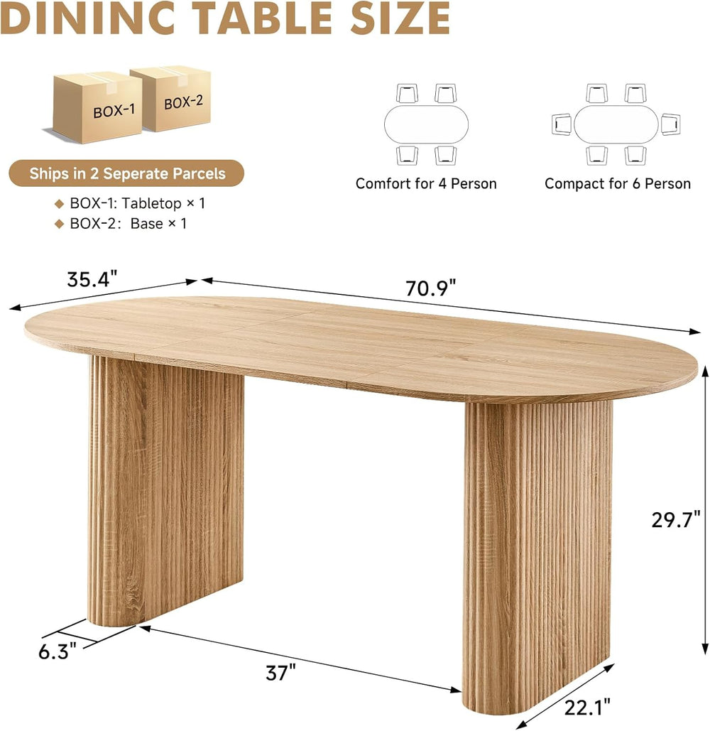 70.9" Large Dining Table for 4-6, Rounded Edges, Fully Assembled Table B...
