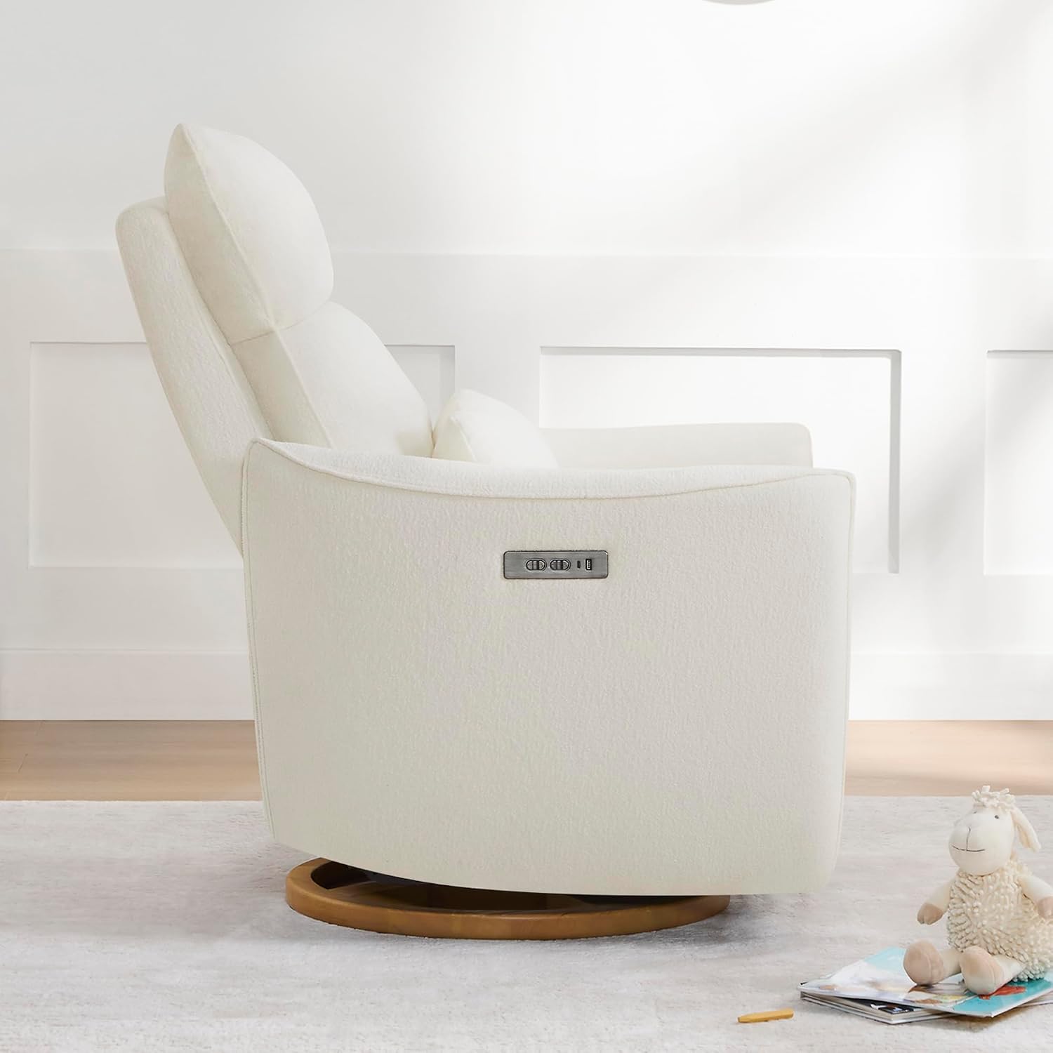 CHITA Power Swivel Glider Recliner Chair, Dual Motor Nursery Glider, Cream | Nursery Rocking Chair with Adjustable Power Headrest, FSC Certified Solid Wood Base, for Bedroom, Living Room