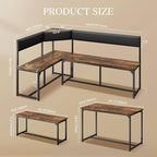 DWVO 3-Piece Dining Table Set for 4-6 People 47.2" Corner Dining Room Table with Left Seat Corner Bench and 43.3" Bench Brown Industrial Kitchen Table for Breakfast Nook Kitchen Living Room Restaurant