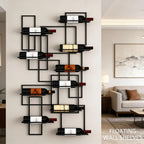 Geometric Wall Mounted Wine Rack, Wall Display Shelf Space Saving, Modern Floating Bottle Organizer for Kitchen, Bar, Living Room
