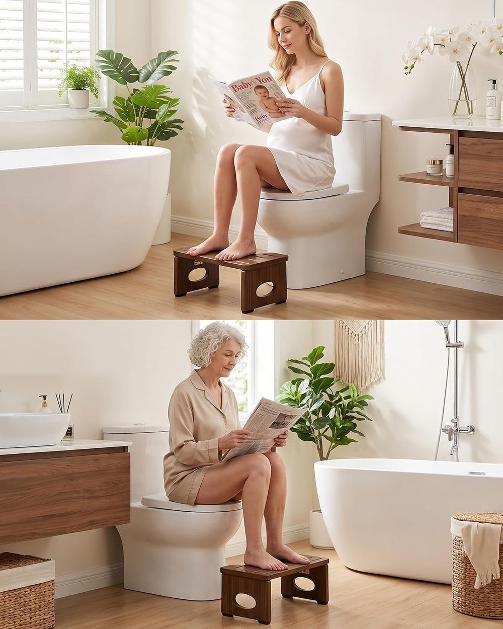 YOSE Squatting Potty for Adults, Foldable Bamboo Toilet Stool Squat Adult (Da...
