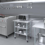 AmGood Stainless Steel Work Table with 2 Shelves and Casters | Metal Utility Table On Wheels (Stainless Steel Work Table with 2 Shelves + Casters, 36" Long x 24" Deep)