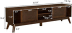 LKTART 68 Inch Mid Century Modern TV Stands with Rattan Doors,MCM Entertainment Center Media Console for 60/65/70/75 inch TVS,Long Boho Television Stand for Living Room, Dark Walnut