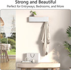 Coat Rack Wall Mount with Hidden Hooks Modern Key Holder Wood Entryway Hook with Shelf for Bedroom Kitchen Hallway Bathroom Designed for Hanging Coats Hats Bags Towels Dog Leashe(White,4 Hooks)