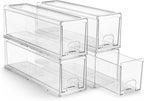 Sorbus Small Clear Stackable Storage Drawers – 4-Pack Plastic Organizer Bins with Handles – Stackable Pull-Out Storage Drawers for Closet, Pantry, Office, Bathroom, Craft, and Toy Organization