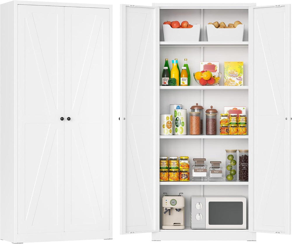 Greenvelly Metal Pantry Cabinet, 63” White Kitchen Pantry Cabinet with Doors ...