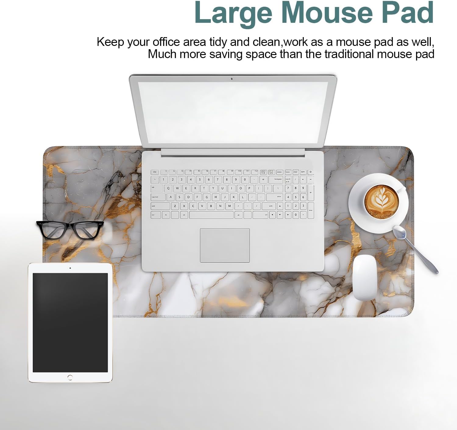 Marble Stripes Gaming Mouse Pad 31.5"x11.8"Desk Mat Anti-Slip Rubber Base & Durable Stitched Edges for Gamers Smooth Mouse Writing Surface for Desk Office/Home