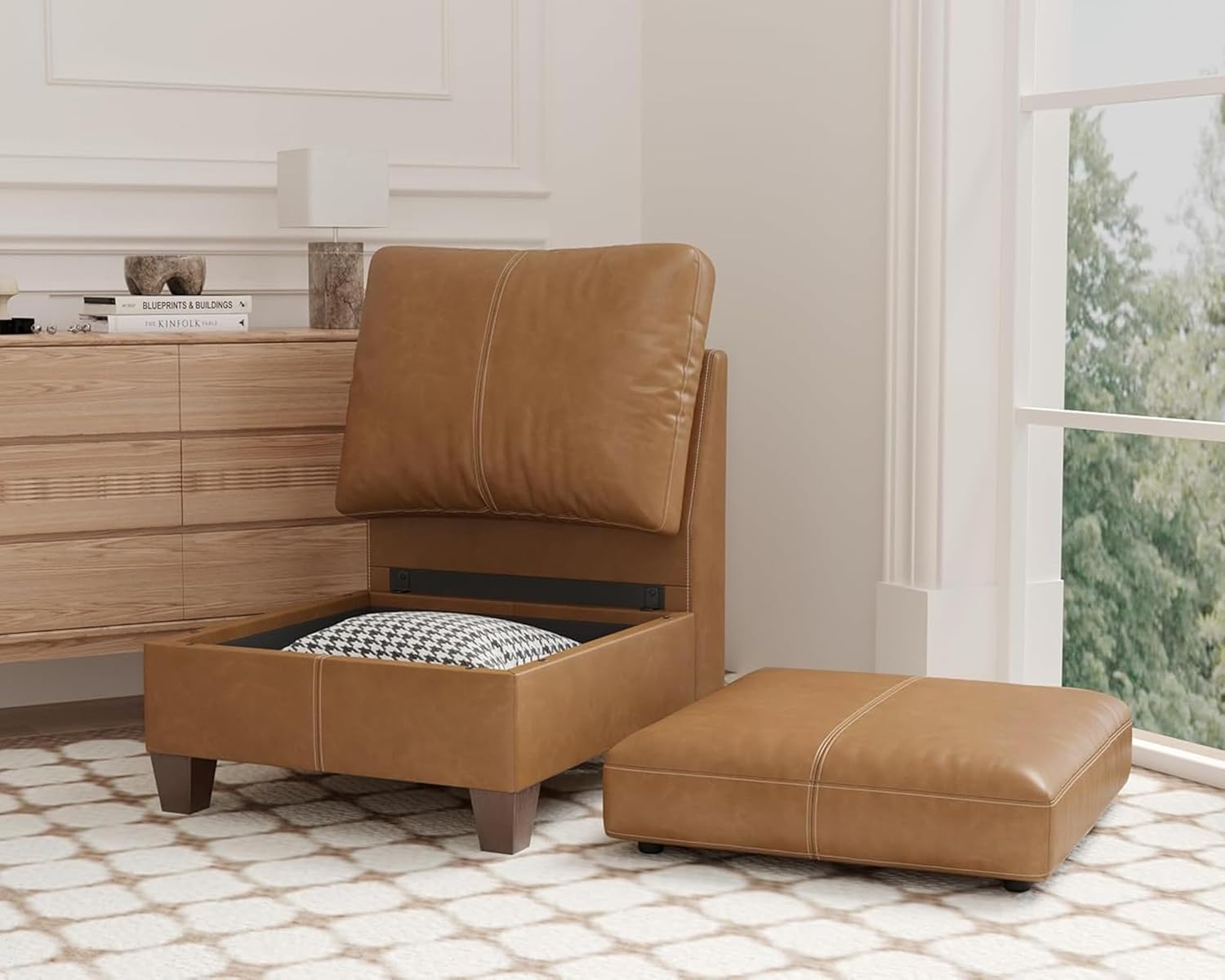 Faux Leather Sectional, Accessories, Armless Chair Sectional, Brown | Hidden Storage, Modular Design