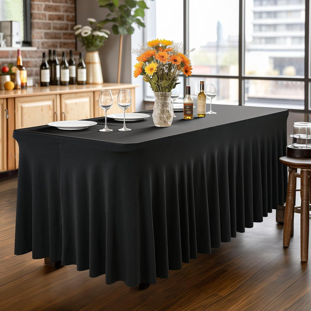 Wish Care 2 Pack Black Spandex Table Cloths - Fitted, Wrinkle Free, 6ft Recta...