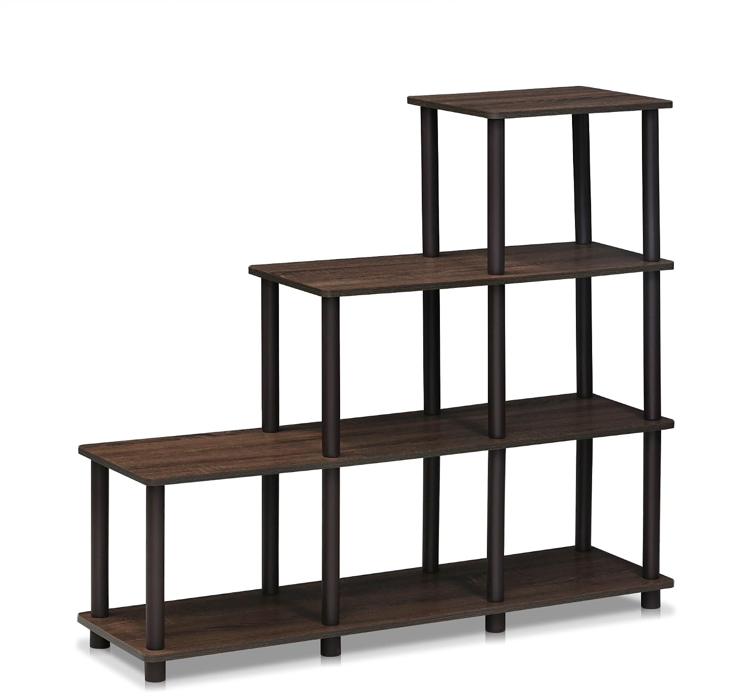 4-Tier Ladder Corner Shelf, 6 Cube Open Frame Book Shelf, Toolless Assembly Storage Shelves, Open Shelves for Organization and Storage, Garage, Home Office, Living Room, Walnut