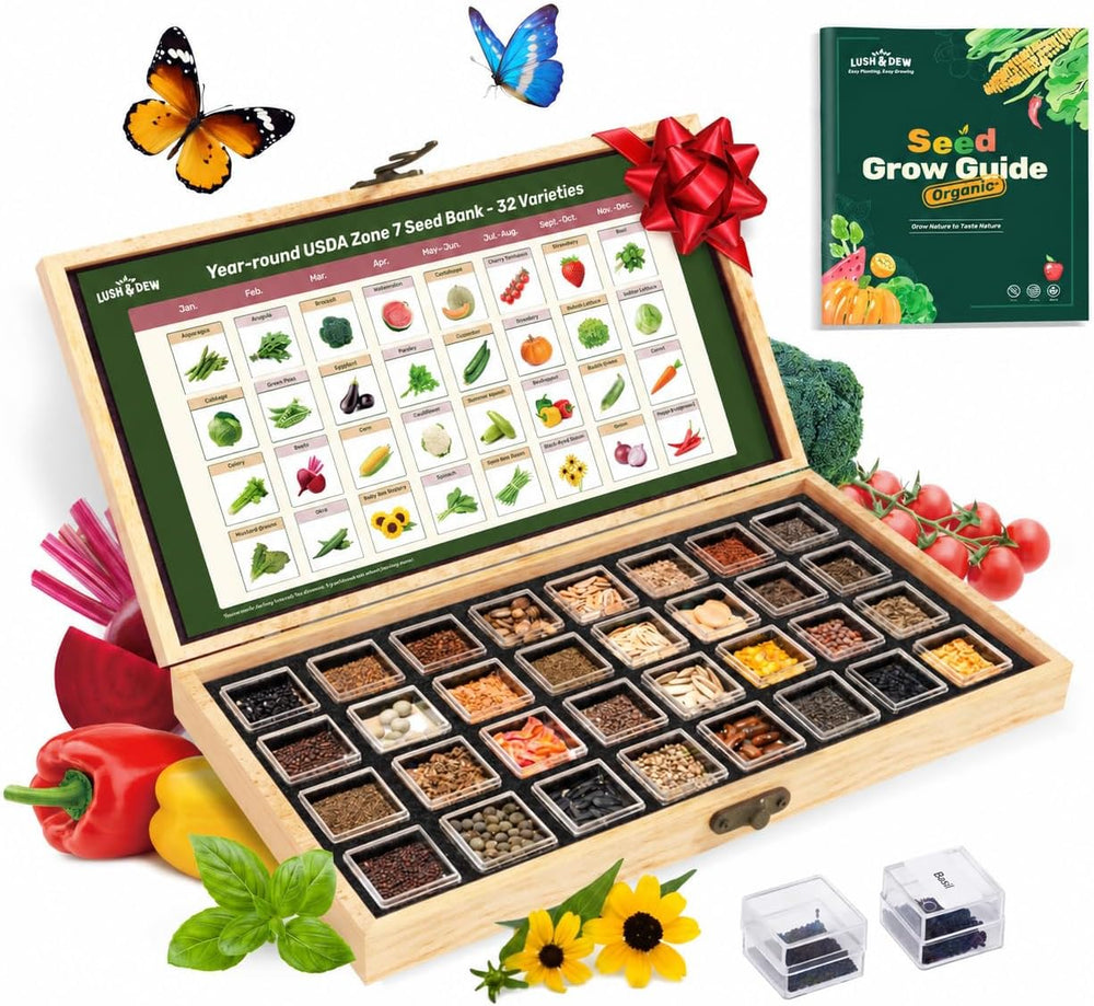 Year-Round Zone 7 Seed Bank, Gift for Mom Dad, 32 Varieties Heirloom Seeds