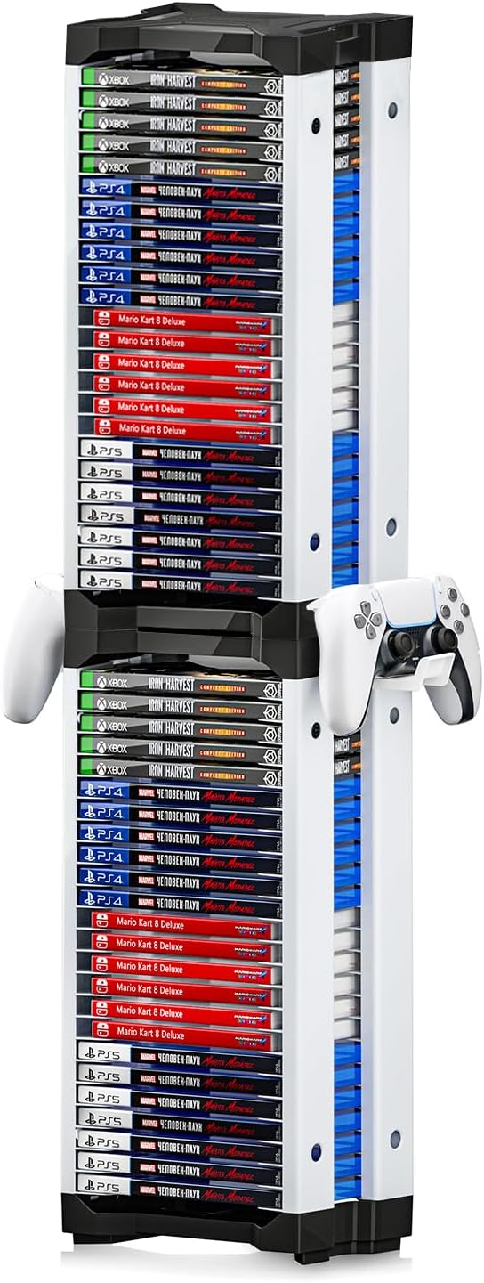 Nargos Video Game Storage Tower, Universal Organizer for PS5/PS4/PS3/PS2, Xbox One/360/Series X/S, Wii, Switch/Switch 2, DVD and Blu-Ray Cases (46 Pcs)