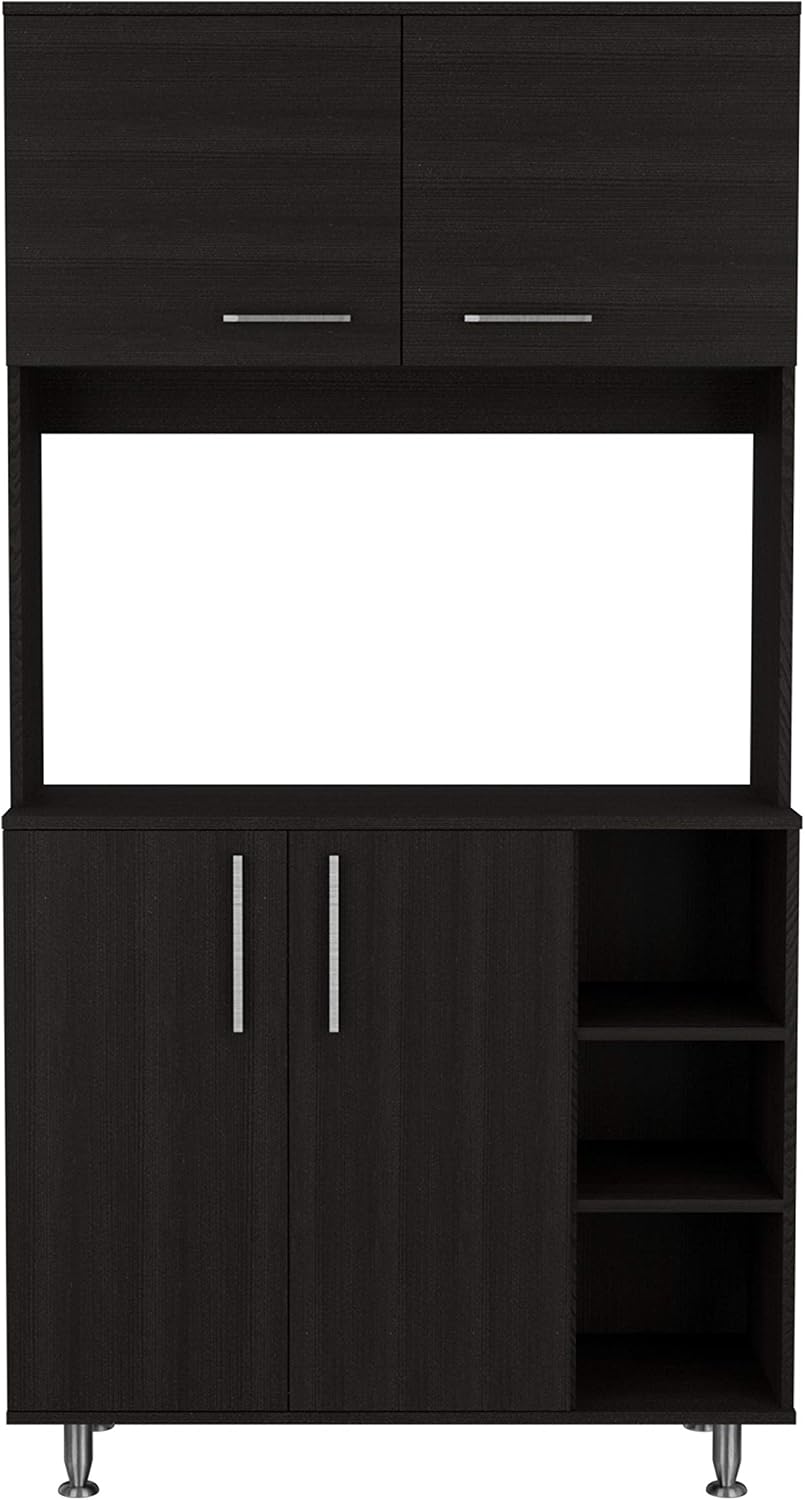 Modern Kitchen Pantry, Storage Cabinet with 4 Doors, Black, Particle Board, f...