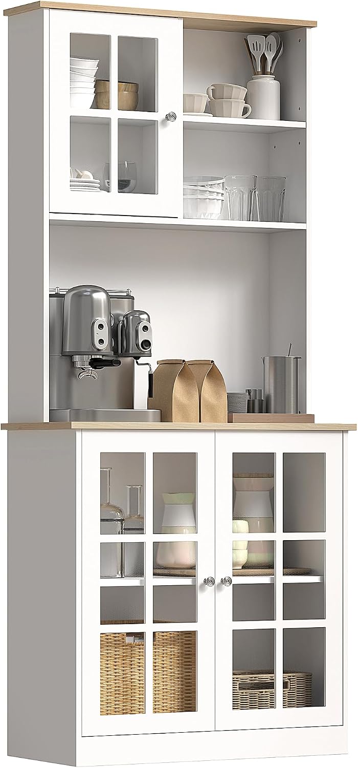 HOMCOM Kitchen Pantry Storage Cabinet 72" with Hutch, White | Large Coun...
