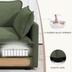 ROWHY Sectional 2 Seat Cloud Loveseat with 2 Throw Pillows, Modern Corduroy Love Seat Sleeper Bed, Convertible Cozy Sofa for Living Room and Office, Green