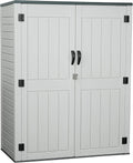 EHHLY Vertical Resin Storage Shed, 60 Cuft Garden Tool Sheds & Outdoor Storage, Plastic Outdoor Storage Cabinet Waterproof, 4.5 x 2.3 ft Backyard Outside Lawn Mower Storage Shed, Light Grey
