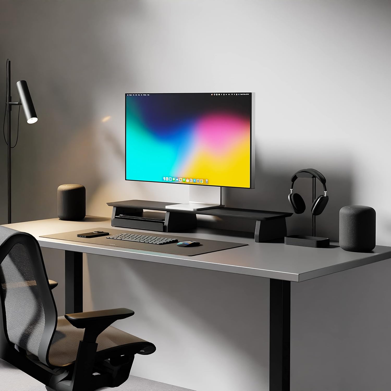 Raico Desk Cockpit Shelf Monitor Stand System Dual Screen Setup Wood Large Desk Accessory Organizer Unit (Black Wood, Medium | 36 Inches)