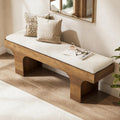 LITTLE TREE 55.2" Dining Bench with Linen Cushion, End of Bed Upholstered Bench, Farmhouse Entryway Bench for Hallway, Living Room, Bedroom, Kitchen