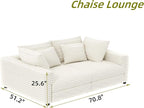 KEIKI 102.4" Sectional Couches, Modern Comfy Upholstered Sofa Cloud Couch, Deep Seat 4 Seat Sofa Set with Soft Pillows and Movable Ottoman for Living Room Bedroom,Apartment,Office, Beige