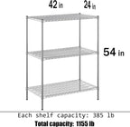 24" Deep x 42" Wide x 54" Height Wire Shelving Kit | 3-Tier | NSF Commercial Storage Rack Unit