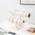 2 Tier Bracelet Holder Stand, Bangle Watches Display, Velvet Bracelet Jewelry Storage Organizer Rack, Hairband Scrunchie Show Tower Shop Selling or Home Use (Beige)